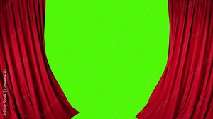 Red velvet theater curtains in motion. Opening and closing curtains with green chroma key.