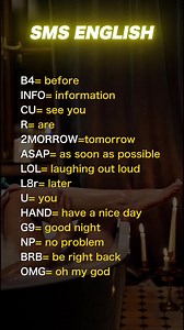 Master the art of SMS English!  Keep it short, sweet, and to the point! Perfect for quick texts and informal chats.  Which SMS shortcut do you use the most? #SMSEnglish #SMSVocabulary #vocabulary #dailywords #vocabularyapp #vocabularyimprove #vocabularywords #vocabularylearning #vocabularyenglish #vocabularyoftheday | Vocabulary | Facebook