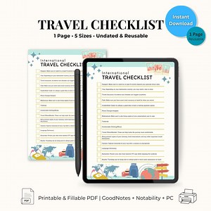 International Travel Checklist: Printable Packing List (fillable PDF) - Etsy