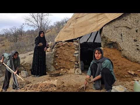 Hard Life of Nomadic Women Living in Mountain Caves | Cave Restoration for Survival