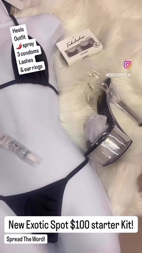 Lingerie, Exotic Dance Wear, Rave Wear, Heels, Women Clothing | NEW “$100 Starter Kit” Heels Outfit 🌶️ spray 3 condoms Lip Gloss Lashes & earrings! New only at EXOTIC SPOT LA… SPREAD THE WORD!!!🗣️🗣️🗣️🗣️ | Instagram