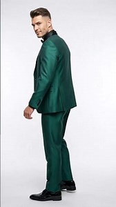 Men’s Emerald Green 3 Piece Tuxedo with Black Satin Shawl Lapel and Matching Vest
