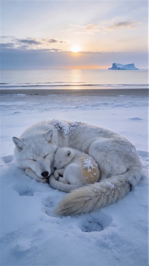 Arctic Fox, Mother And Cub, Sleeping. Free Stock Video