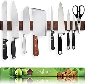 Premium 24 Inch (Large Size) Dark Walnut Wood Magnetic Knife Holder – Professional Wooden Magnetic Knife Strip - Space-Saving Knife Rack/Knife Bar With Powerful Magnetic Pull Force (Upgraded Version)