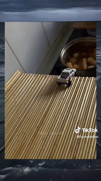 Hilarious Food Moments with Stormy Sea Background