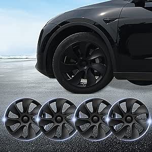 19 Inch Hub Caps for Model Y 2020-2023 Left-Right Symmetry Wheel Cover Replacement Wheels Cap for Tesla Model Y Hubcap ABS Wheels Rim Cover (Set of 4) Matte Black