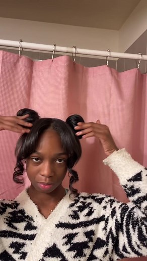 2 buns w bangsss by mee😍😍😍 not a hairstylist but this came out cuteee #fyp #trending #zyxcba #chicagohair #quickweavestyles