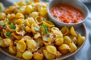 Fried Pasta Shells with Vodka Sauce Dip