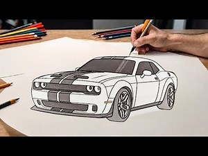 How to draw a DODGE CHALLENGER SRT HELLCAT 2024 / drawing dodge challenger step by step