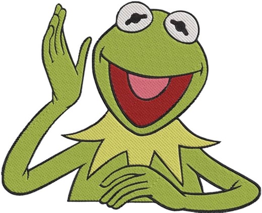 Kermit the Frog Smiling Waving Muppet Character Embroidery Designs - Instant Dow