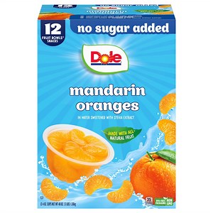Dole Fruit Bowls No Sugar Added Mandarin Oranges, 4 oz Cups (12 Pack)