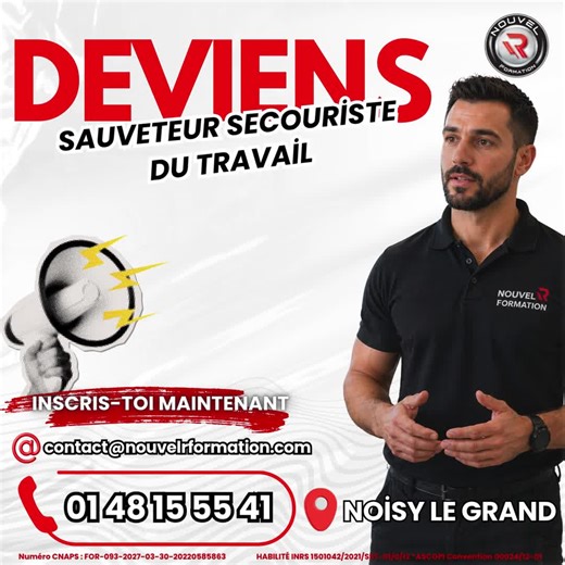 🚨 DERNIÈRES PLACES !!! 🚨 Deviens Sauveteur Secouriste du Travail 🛡️ Tu veux savoir réagir face à une urgence ? 👉 Apprends les bons gestes qui sauvent. 🎯 Objectif : ✔️ protéger ✔️ alerter ✔️ secourir ⚠️ Session presque complète 📅 Du 18/05/2026 au 19/05/2026 📍 Noisy-le-Grand 📞 01 48 15 55 41 📩 contact@nouvelrformation.com 🛡️ Chez Nouvel R Formation On forme des professionnels prêts à intervenir… quand chaque seconde compte. #SST #formation #secourisme #urgence #prevention #securite #empl