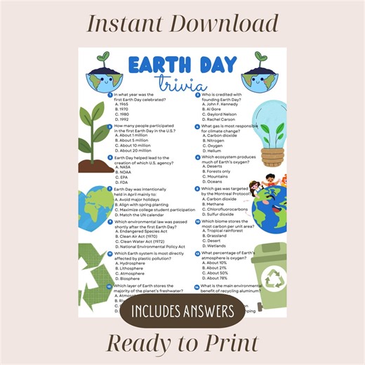 Earth Day Trivia Game, April 22 Games, Recycling Activity (digital Download Printable) - Etsy
