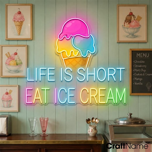 Ice Cream Neon Led Sign, Dessert Quote Kitchen Decor - Etsy
