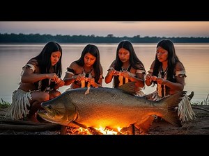 Primitive Amazon Tribe | Fishing, Cooking, and Jungle Survival Skills