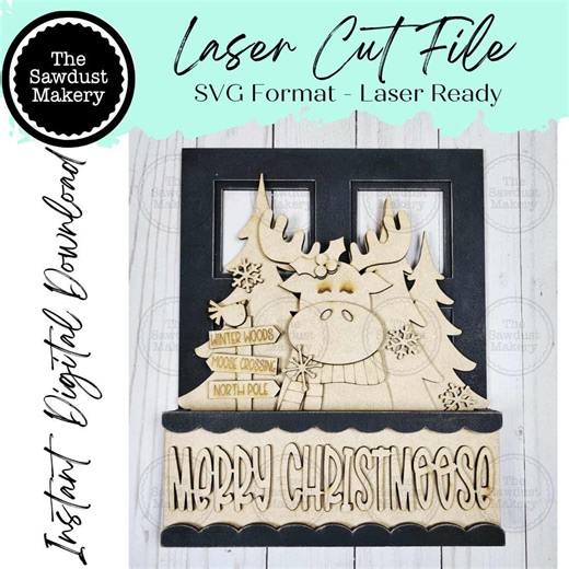 Add-on for Interchangeable Window Box | Moose Christmas Window Box Insert SVG | Laser Cut File | Window Box Shelf Sitter - Etsy