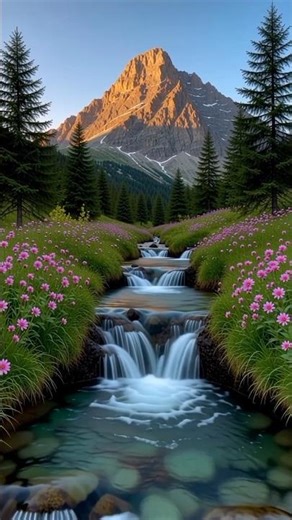 Crystal Waterfalls & Blooming Flowers #shortsfeed