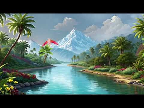 Free Animated Tropical Paradise Background 4K | Relaxing River & Mountains Loop 🌴🏔️✨