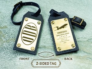 Engraved Brass & Leather Luggage Tag: Personalized Travel Bag Tag - Etsy