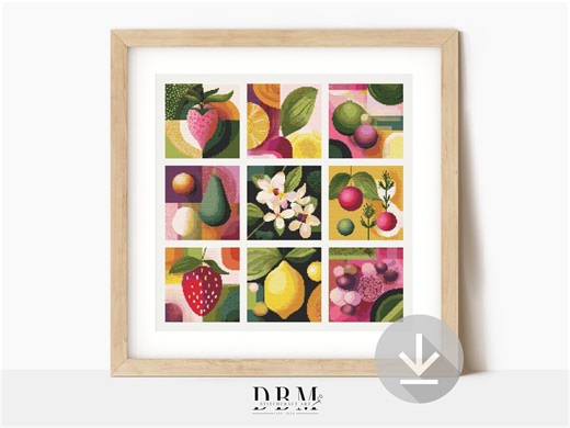 Abstract Cross Stitch Pattern | Floral Fruit Sampler | Modern Botanical | PDF Guide | Digital Download | Version 1 - Etsy Australia