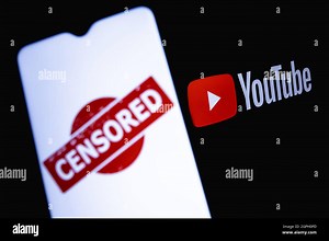 The photo illustrates the use of censorship in the online video platform Youtube. Word "CENSORED" on the background of the Youtube logo Stock Photo - Alamy