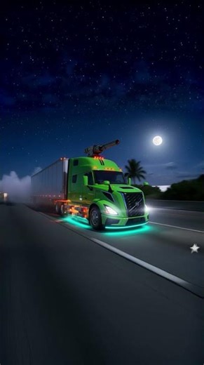 Volvo Green Semi Activates Battle Systems at Night