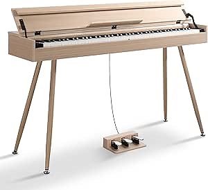 Ktaxon 88 Key Full Weighted Digital Piano Desk & Vanity Desk Piano with Premium Sound, Bluetooth MIDI, 3-Pedal Unit, Headphone Connection,Metal Legs for Beginner (Beige)