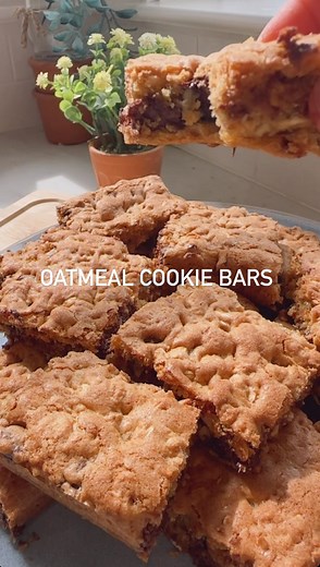 These Oatmeal Cookie Bars never miss.🫶 Chewy. Gooey. Just sweet enough. And the best part? All pantry staples. No fuss. No fancy. Just straight-up delicious. 🍪 RECIPE 🍪 9x13” pan of pure joy You’ll need: 1 cup butter, melted 1 cup light brown sugar ½ cup granulated sugar 2 eggs 2 tsp vanilla ½ tsp salt 1 tsp baking soda 1 tsp baking powder 1½ cups all-purpose flour 2 cups rolled oats 1 1/2 cups chocolate chips (dark, semi-sweet, milk, or mix!) How to make ‘em: Preheat to 350°F. Grease or line