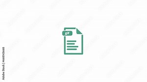 Animation of gif file symbol. White background. Motion graphic of file appearing in white screen. Gif file document symbol.
