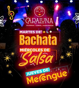 ¡Agosto es el mes de la fiesta en Caraluna! 🎉 🎶 Martes de Bachata 🔥 Miércoles de Salsa 💃 Jueves de Merengue Cada noche comienza a las 7pm, con la mejor música latina que te hará bailar sin parar. ¡No te quedes fuera! Reserva tu lugar ahora mismo enviándonos un mensaje por WhatsApp al 3125 9356! 📲 ¡Ven a vivir las mejores noches de baile y diversión en Caraluna! 💃🕺🎶 | Caraluna
