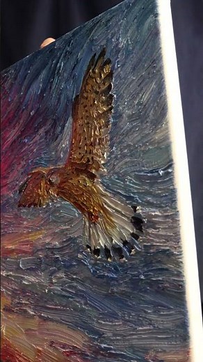 Dipinto ad Olio su Tela – Gheppio in Volo “Santo Spirito” | Quadro Naturalistico 50x50 cm