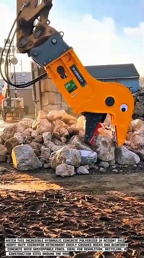Most Powerful Hydraulic Concrete Pulverizer Crushing Rock Like Butter | Extreme Excavator Attachment