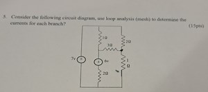 Consider the following circuit diagram, use loop analysis (mesh... | Filo