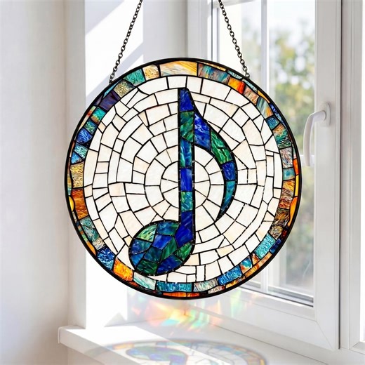 Stained Glass Music Note Suncatcher, Colorful Musical Symbol Window Hanging, Music Lover Gift, Artistic Glass Decor, Rainbow Prism Accent - Etsy
