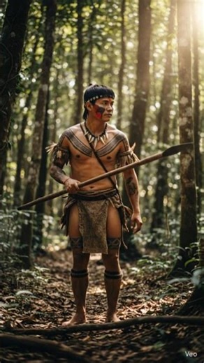 Tribal Warrior in Forest with Spear | Ancient Jungle Hunter Portrait