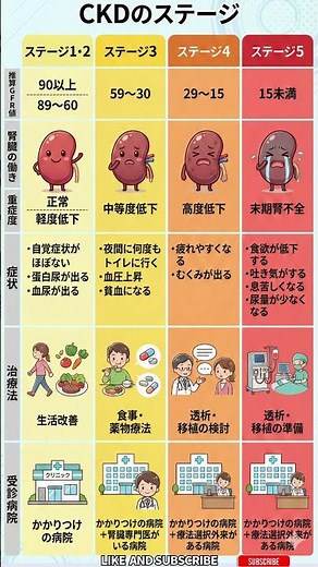 【10秒で健康】CKD（慢性腎臓病）のステージをやさしく解説｜数値・症状・治療の考え方を整理