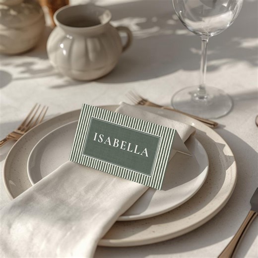 Pastel Place Card Template, Vintage Wedding Guest Place Cards, Imperfect Stripe Seating Cards, Green and Beige Canva Editable Printables - Etsy