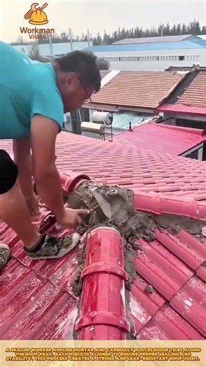 Placing Ridge Tiles with Mortar for Strong and Sealed Roof Joint