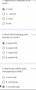2. Segment DE is what part of the* 1 poicircle?A. chordB. d... | Filo