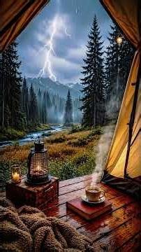 Lightning Over the Pines | Cozy Tent Window #rainandthunder #windowview #thunderstorm