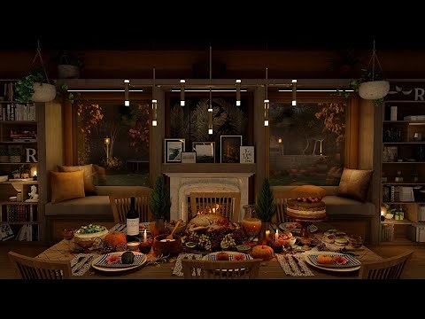 Thanksgiving Dinner Ambience 🍂🦃 Relaxing Fireplace & Dining Sounds For Relaxing, Reading & Sleeping