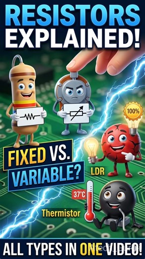 Resistors: Fixed, Variable, LDR aur Thermister ke beech ka antar! 🔌✨ #shorts