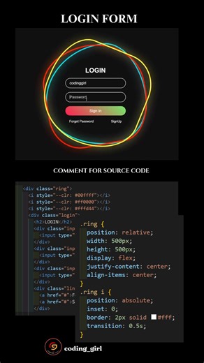 4.9K views · 21 reactions | Login Form using html and CSS  Coding Girl #htmltags #html #learnhtml #cssproject #reels #computerscience #css #coders #fullstack #learncode #reactjs #reels #programmerslife #100daysofcode #csstricks #100daysofcodechallenge #frontenddev #htmlcoding #htmltutorial #html5website #htmlcssjs | Coding Girl | Facebook