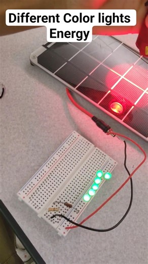 Shining a color flashlight on a solar panel #electronics #science #breadboard