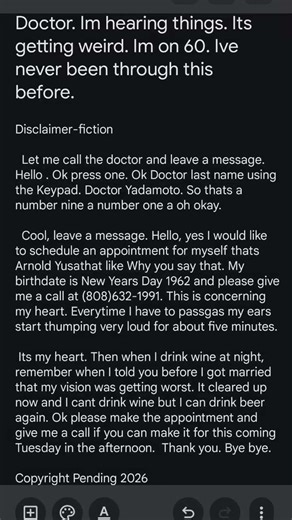 Im not hearing alien space voices this time doctor.Fiction. Quick Read. Copyrights pending 2026.