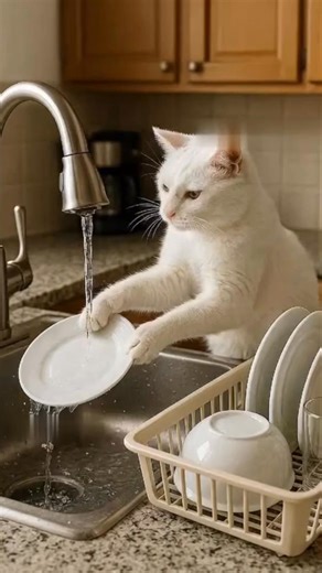 4K views · 43 reactions | CatLife #CuteHelper #DishWashingCat #PetMoments #FurryFriend "Kitty on dish duty " | Kitty Activity Lab | Facebook