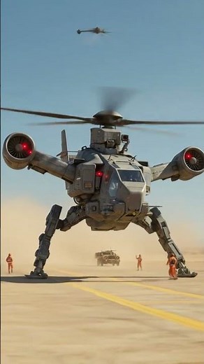 Futuristic Military Helicopter with Robotic Legs in Action
