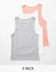 ASOS DESIGN essentials 3 pack muscle vests in multi rib  | ASOS