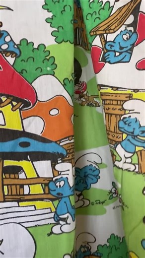 1980s Smurfs Twin Sheet Set JCPenney Mushroom Village Fitted Flat and Pillow Case