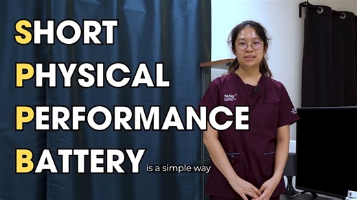 The Short Physical Performance Battery (SPPB) measures physical function through three simple movements: chair stands, standing balance and walking. The results can reveal risk of falls, help guide care and prevent frailty in older adults. JCH’s Senior Physiotherapist Rachel Huang demonstrates how the test is done and what the scores indicate. Find out more in the SPPB score sheet - https://for.sg/ntfgh-sppb-score-sheet #LiveWellWithJHC | JurongHealth Campus